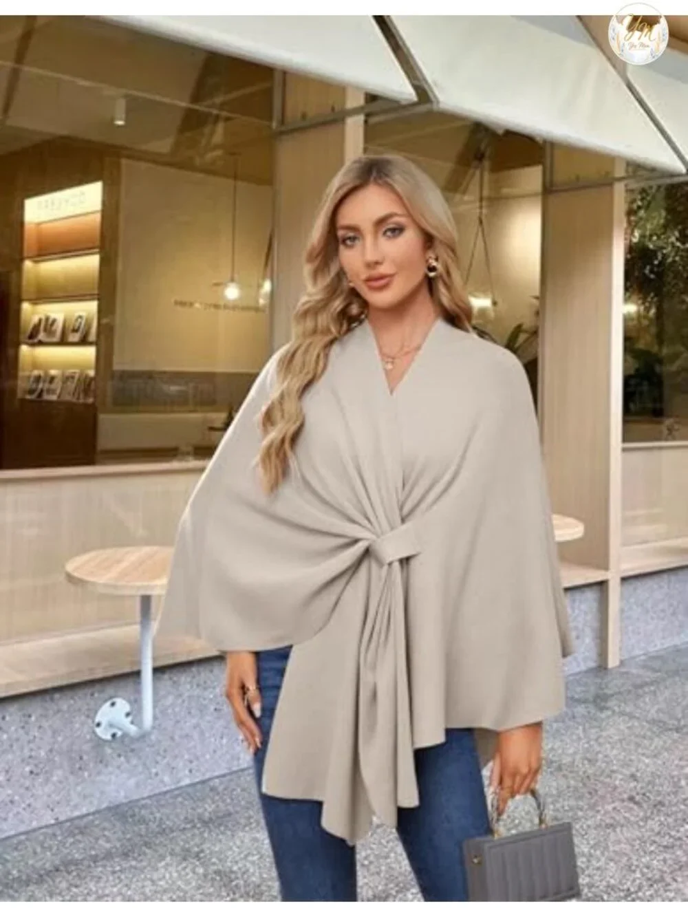 Women's Elegant Shawl Wrap Open Front Poncho Sweater | Soft Loop Tab Draped